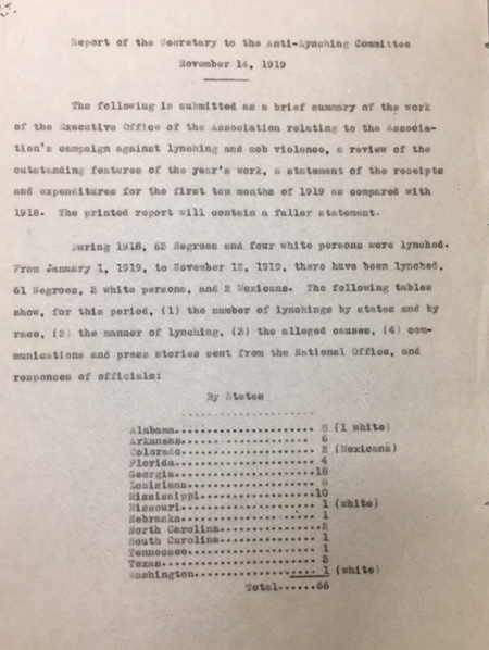 NAACP Nov 14 1919 pg 1 lynching report