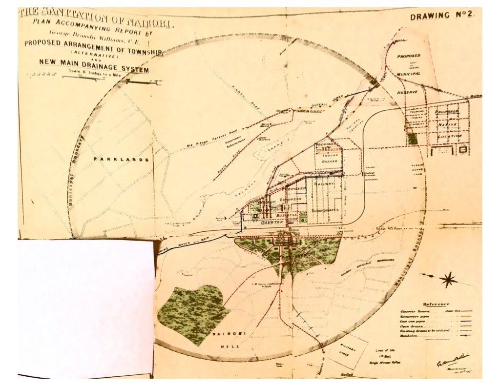 A map shows proposed new main drainage system in  Nairobi.